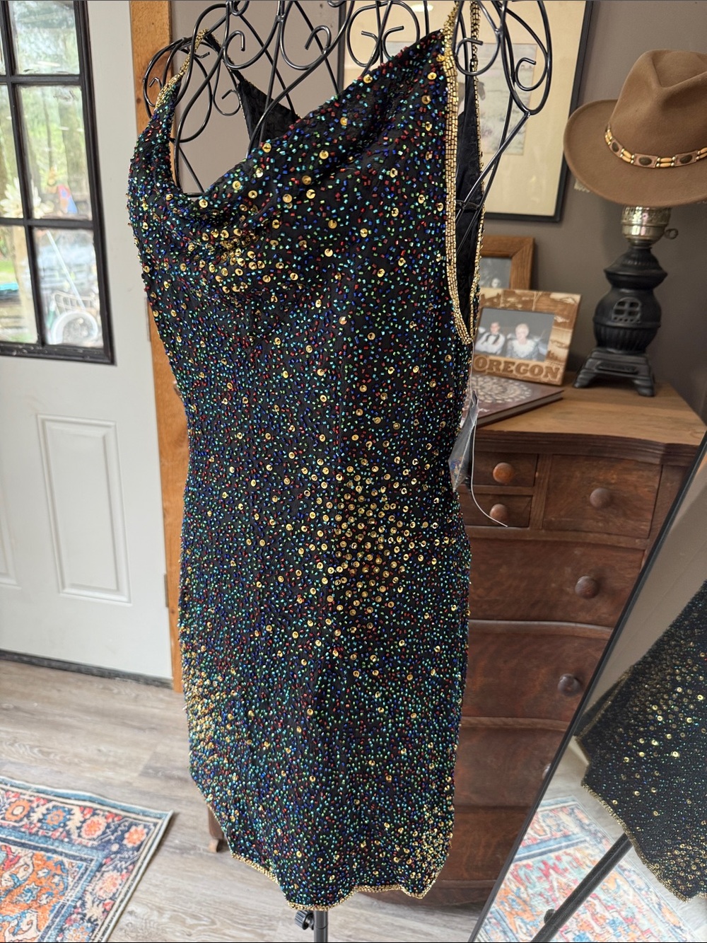 Beautiful Black Sequin Cowl Neck Mini Dress with Multicolor Sequins❤️ - Picture 6 of 7